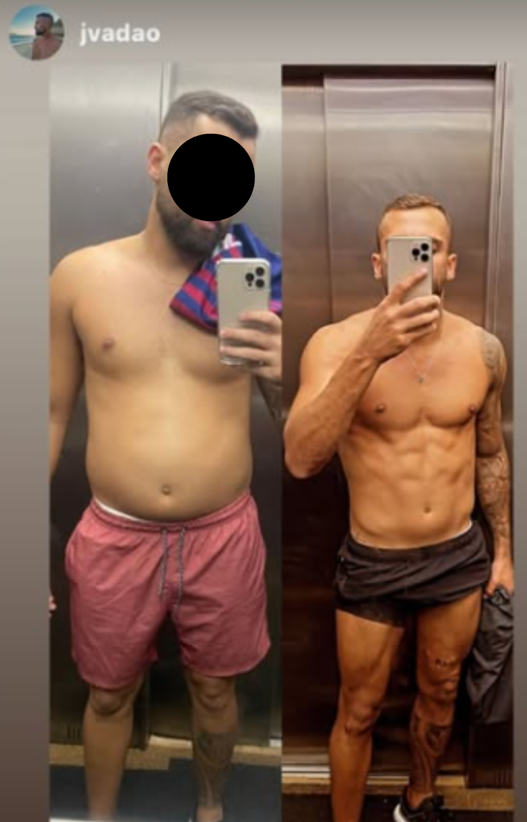 Antes e depois — perda de gordura e ganho muscular